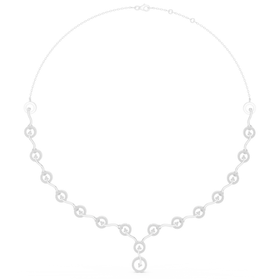 Diamond circle link necklace with flowing wave design