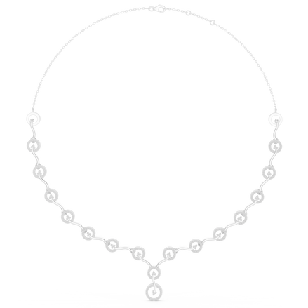 Diamond circle link necklace with flowing wave design