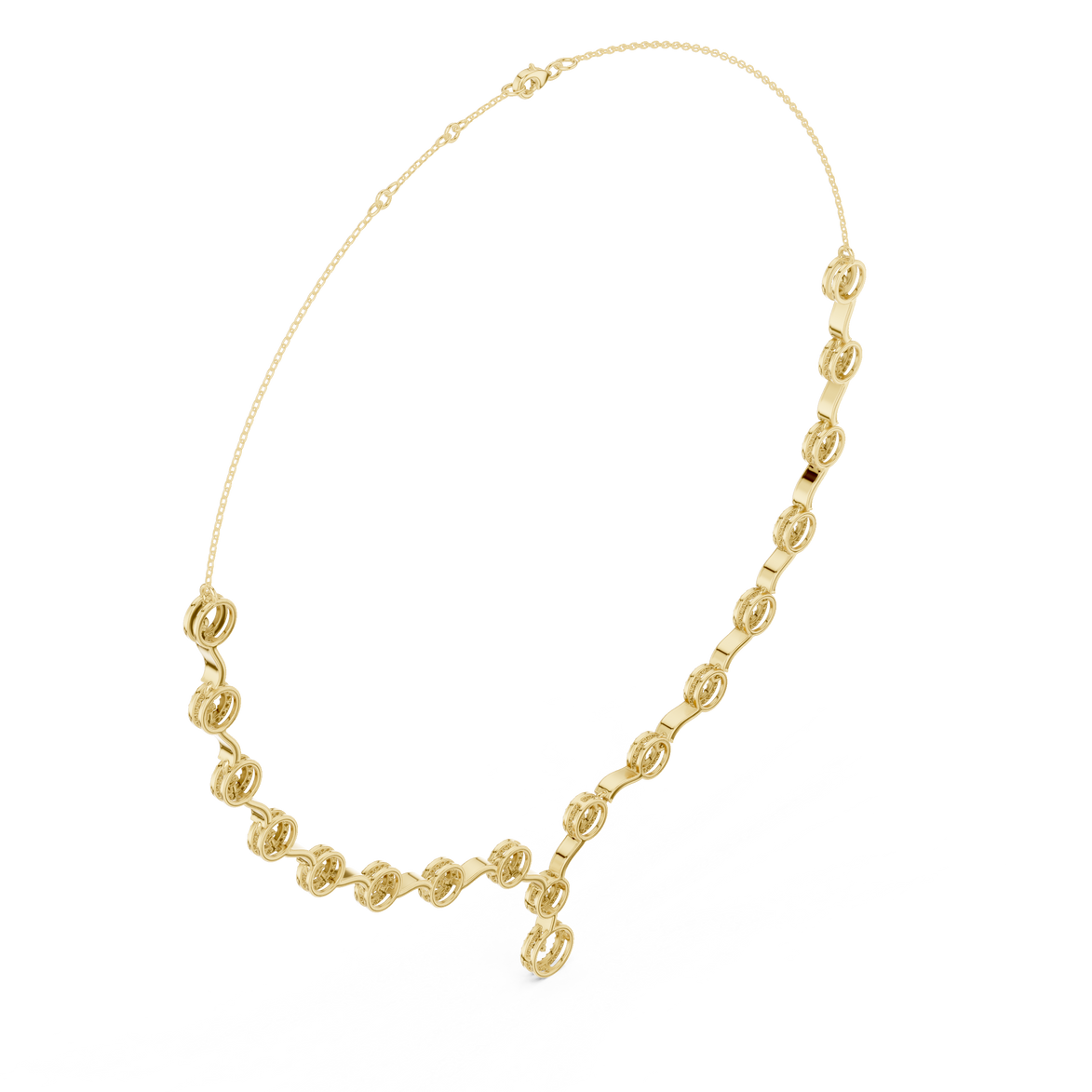 Diamond circle link necklace with flowing wave design