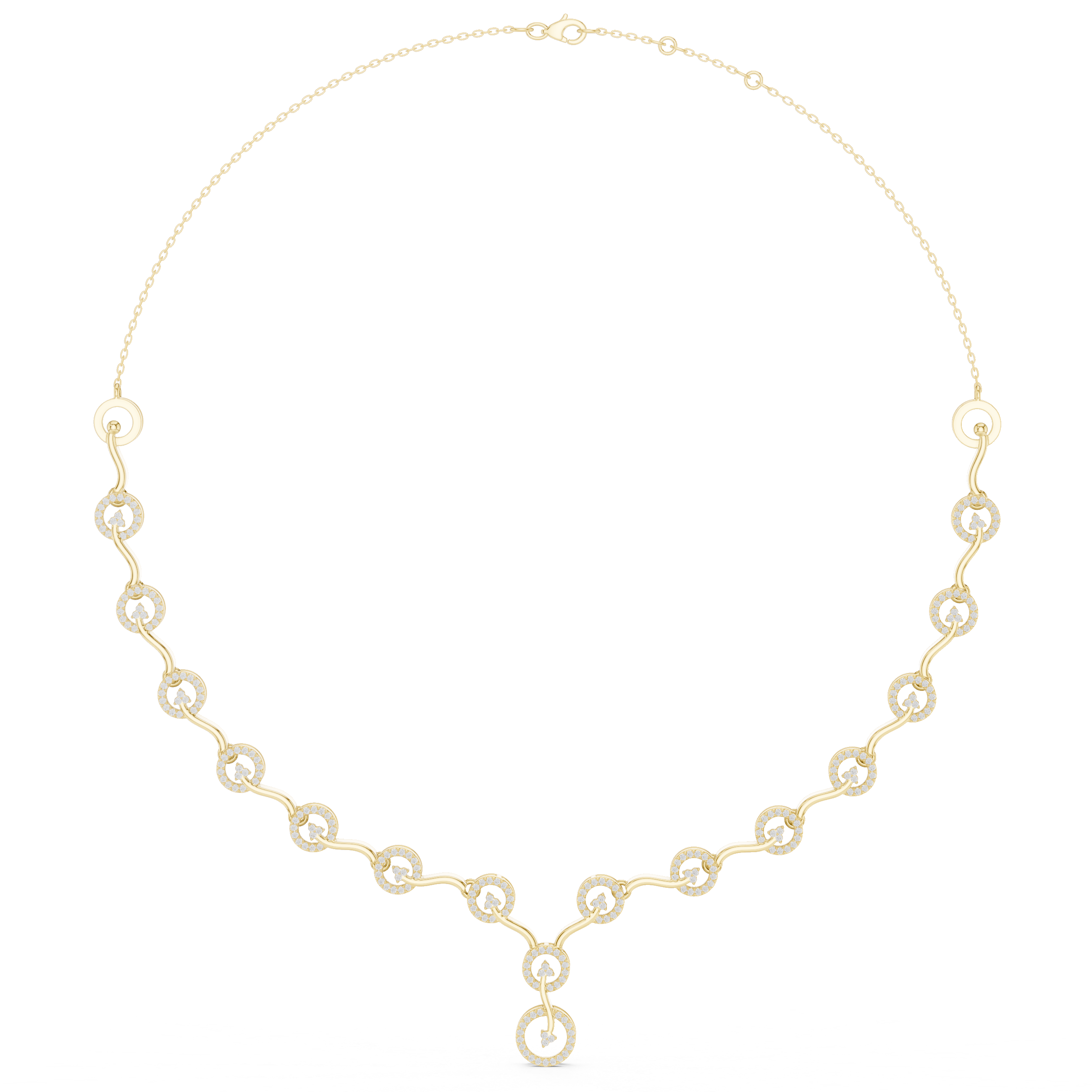 Diamond circle link necklace with flowing wave design