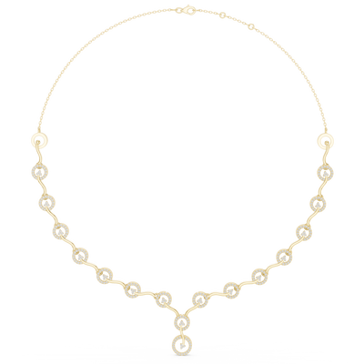 Round diamond pavé link drop necklace in yellow gold