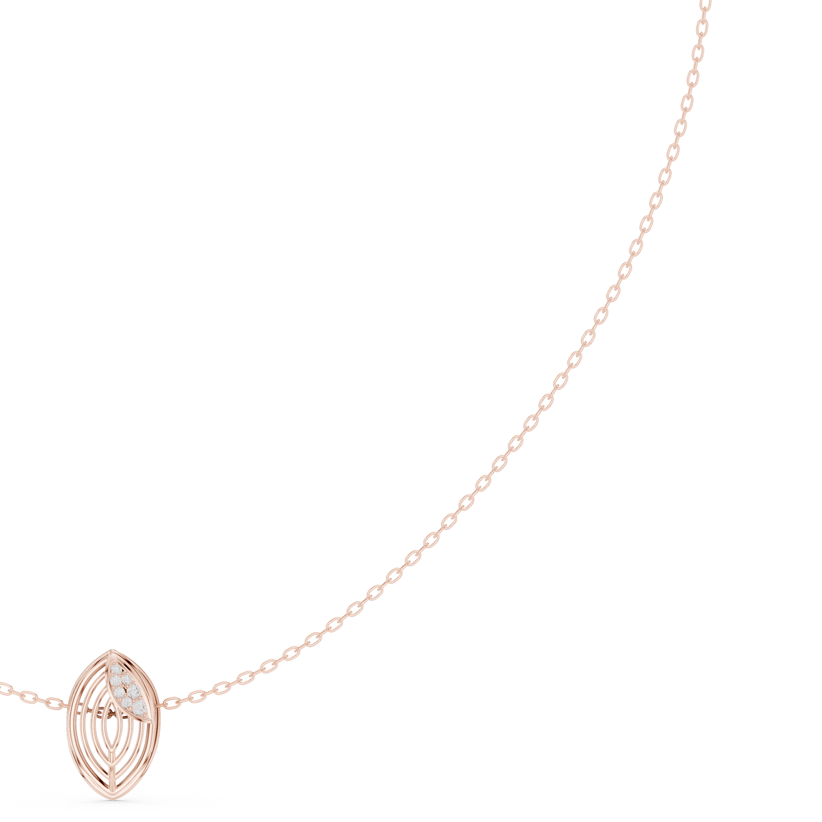 Diamond leaf necklace with open marquise pendant design