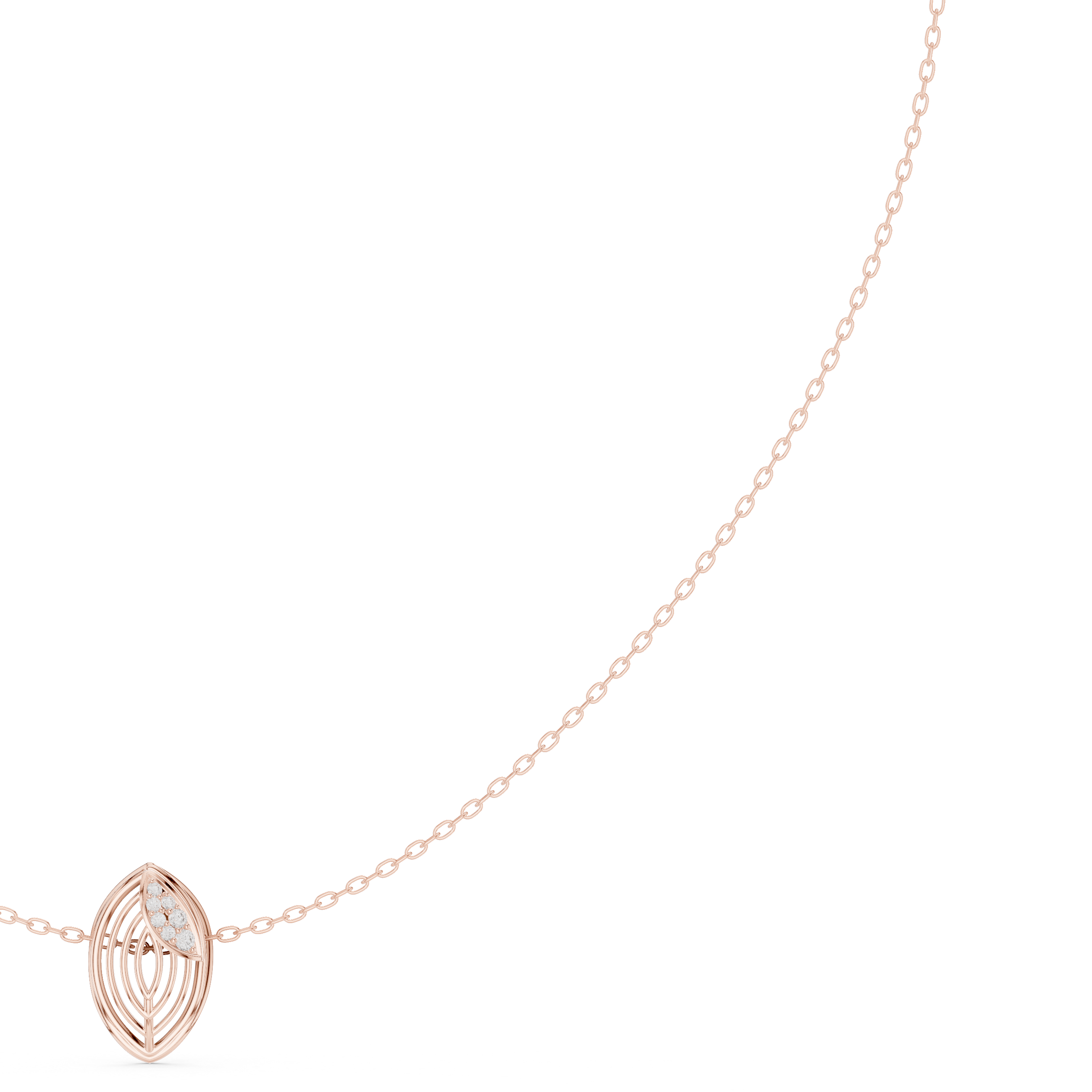 Diamond leaf necklace with open marquise pendant design