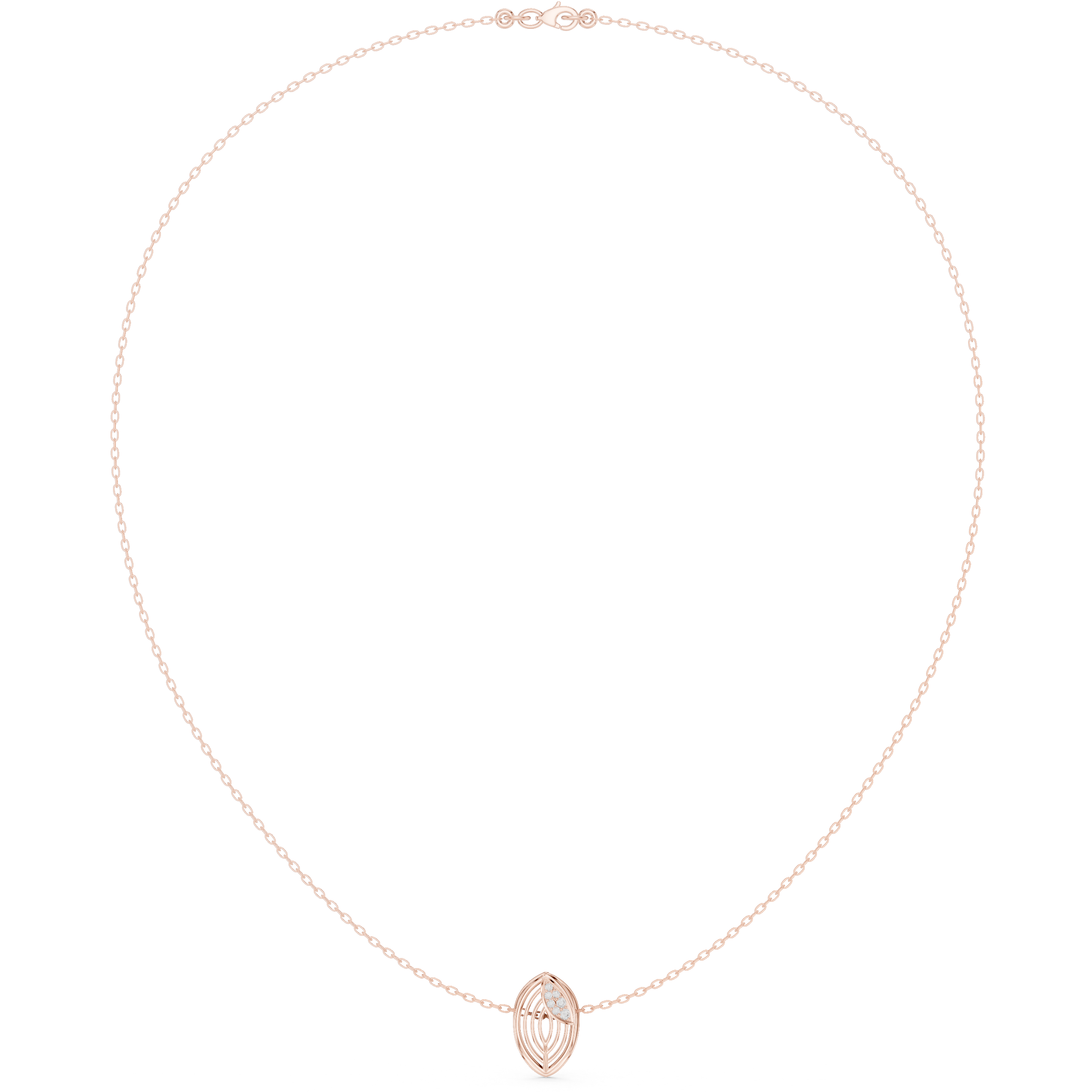 Diamond leaf necklace with open marquise pendant design
