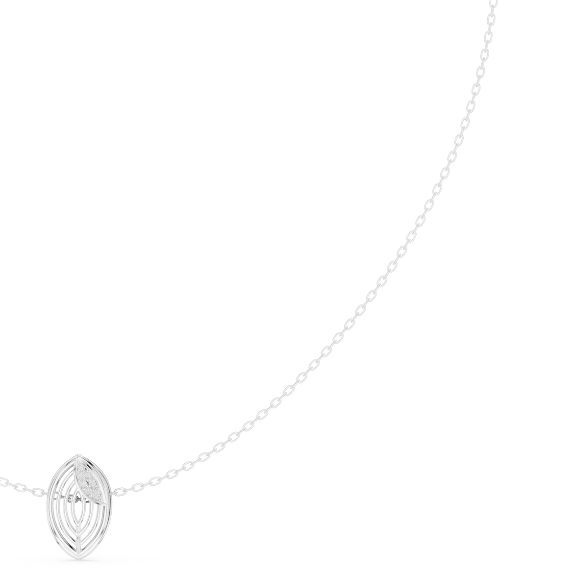 Diamond leaf necklace with open marquise pendant design