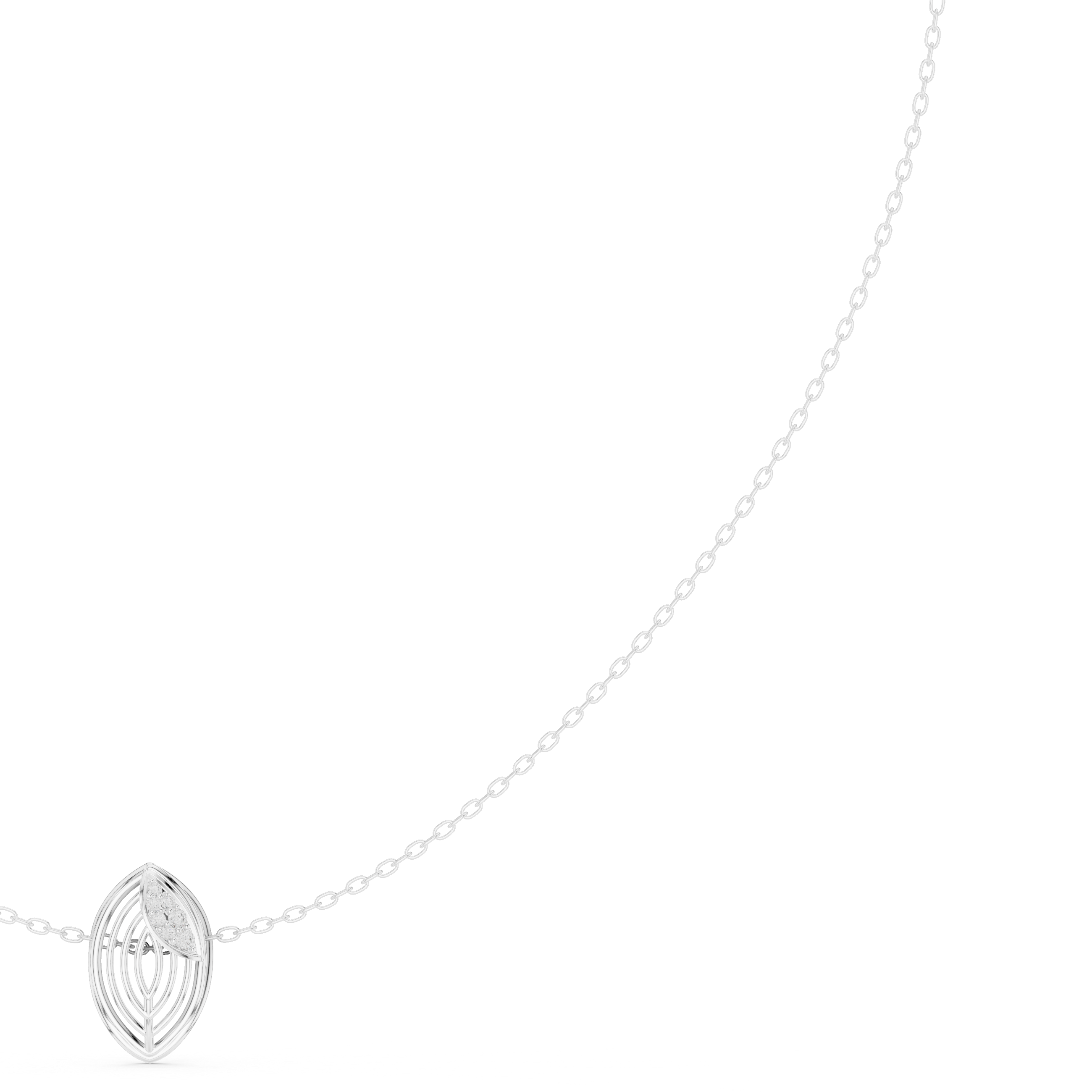 Diamond leaf necklace with open marquise pendant design