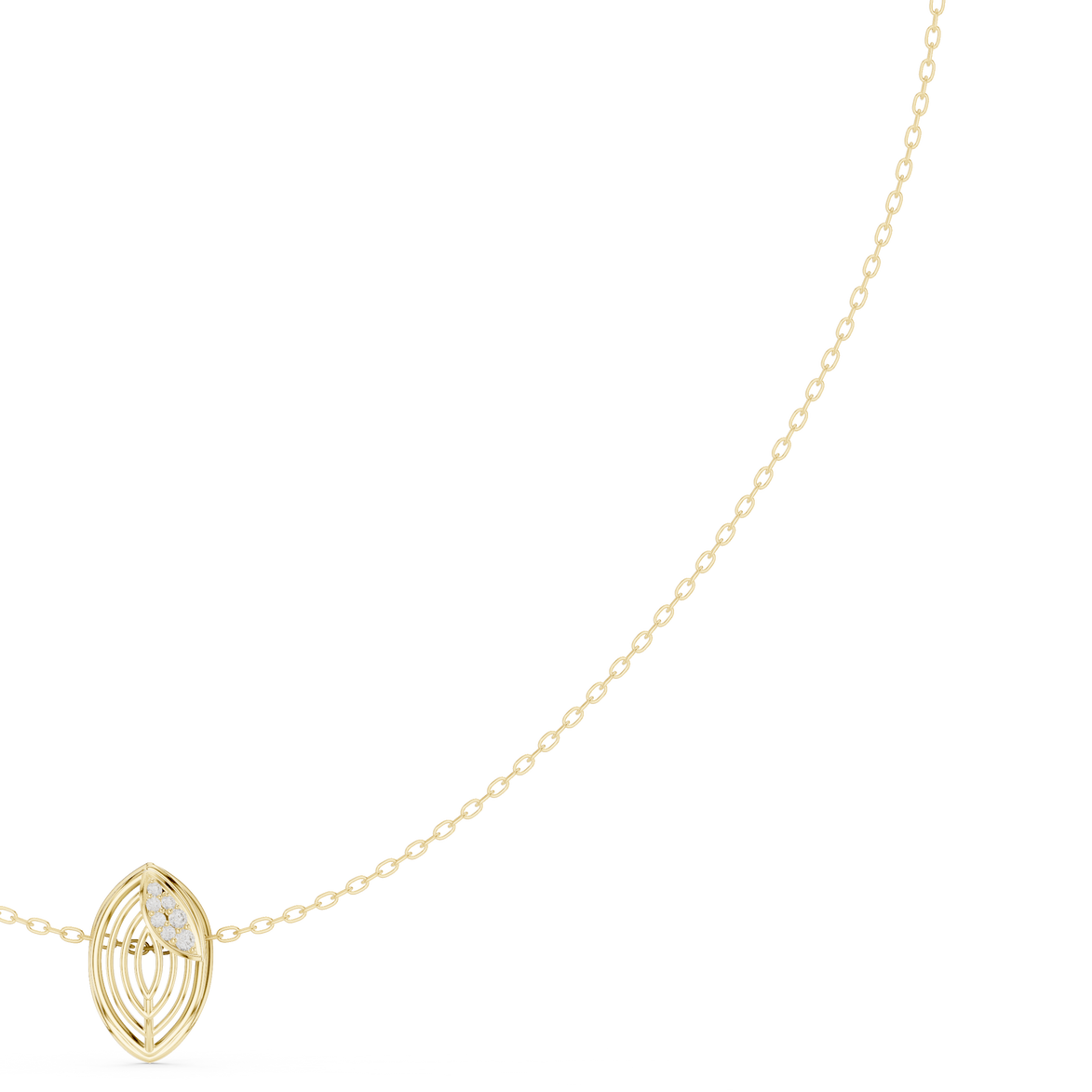 Diamond leaf necklace with open marquise pendant design