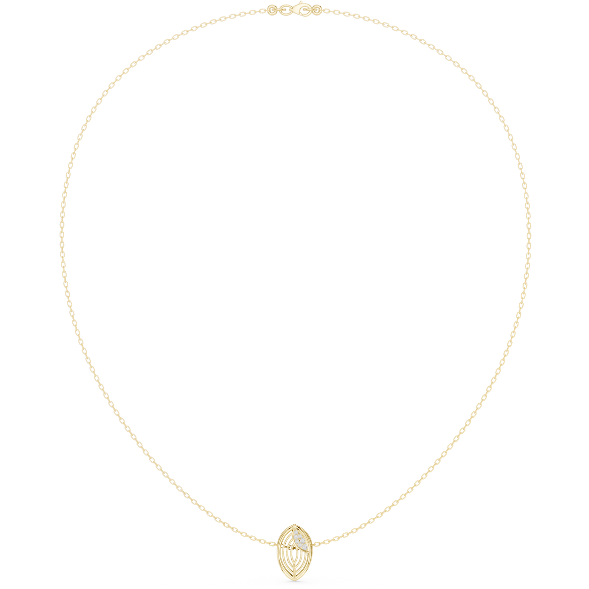 Diamond leaf necklace with open marquise pendant design