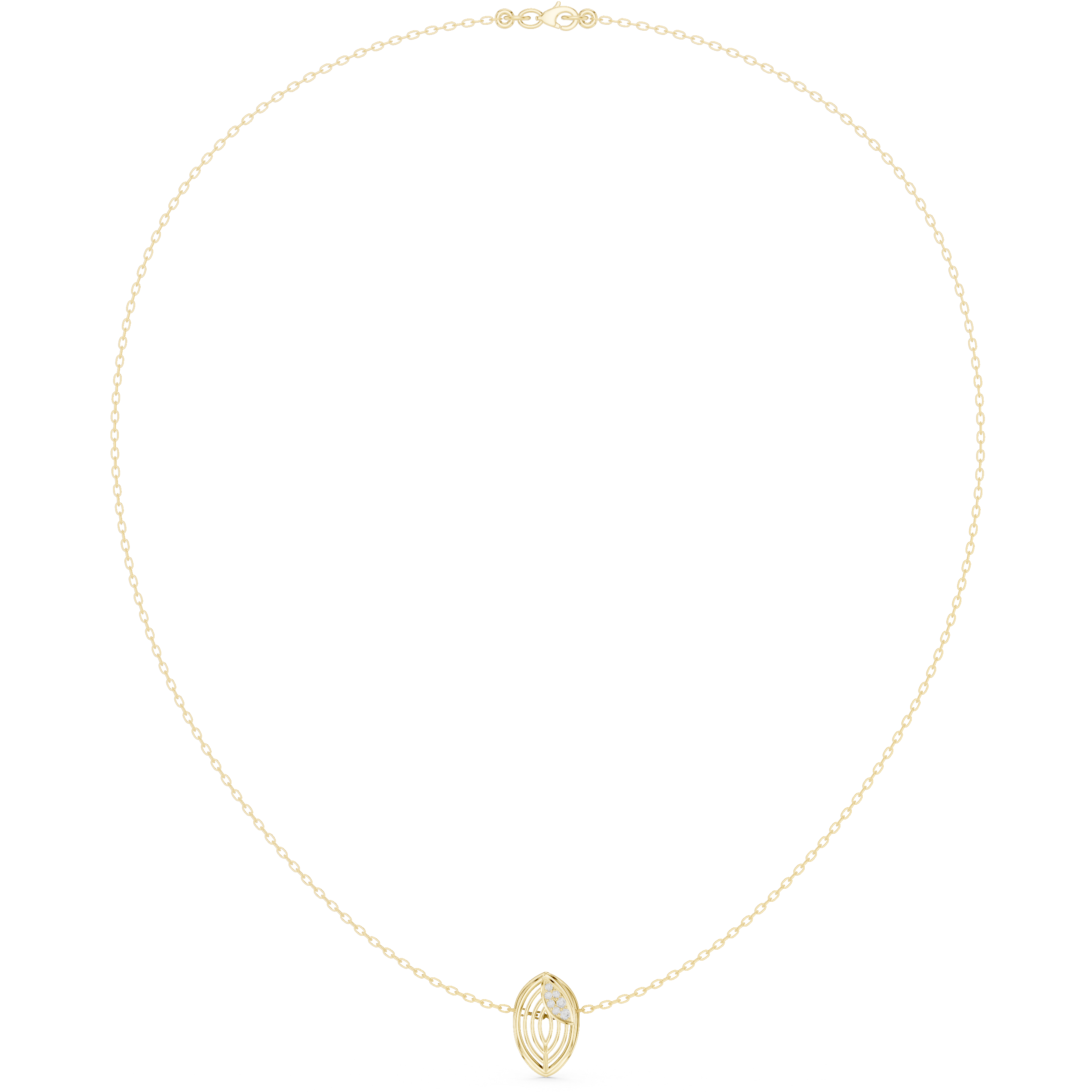 Diamond leaf necklace with open marquise pendant design