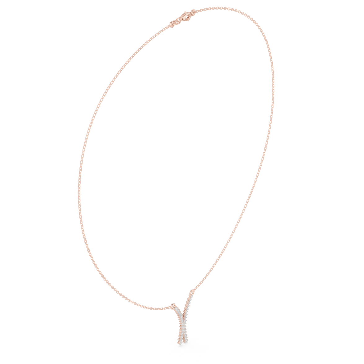 Diamond criss cross necklace with V shape pendant design