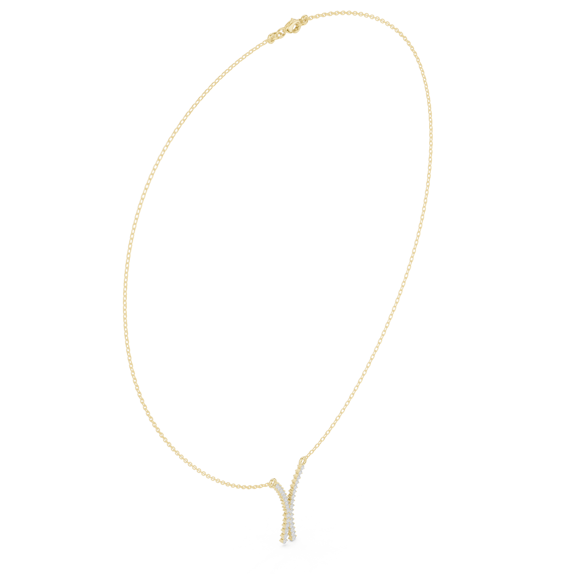 Diamond criss cross necklace with V shape pendant design