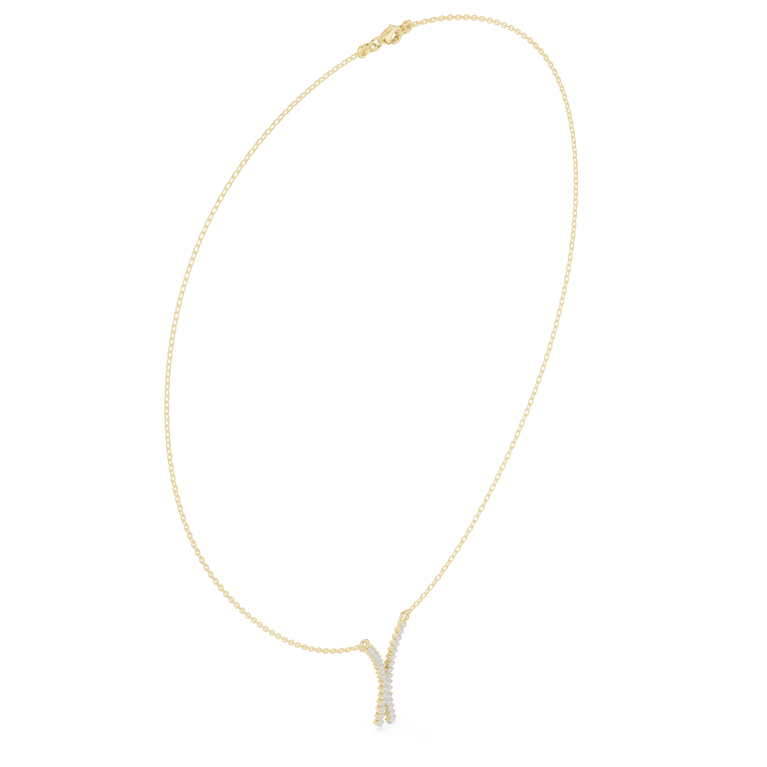 Diamond criss cross necklace with V shape pendant design