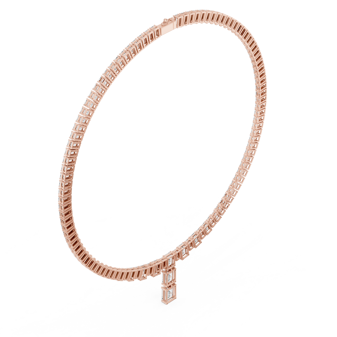 Emerald cut diamond drop necklace