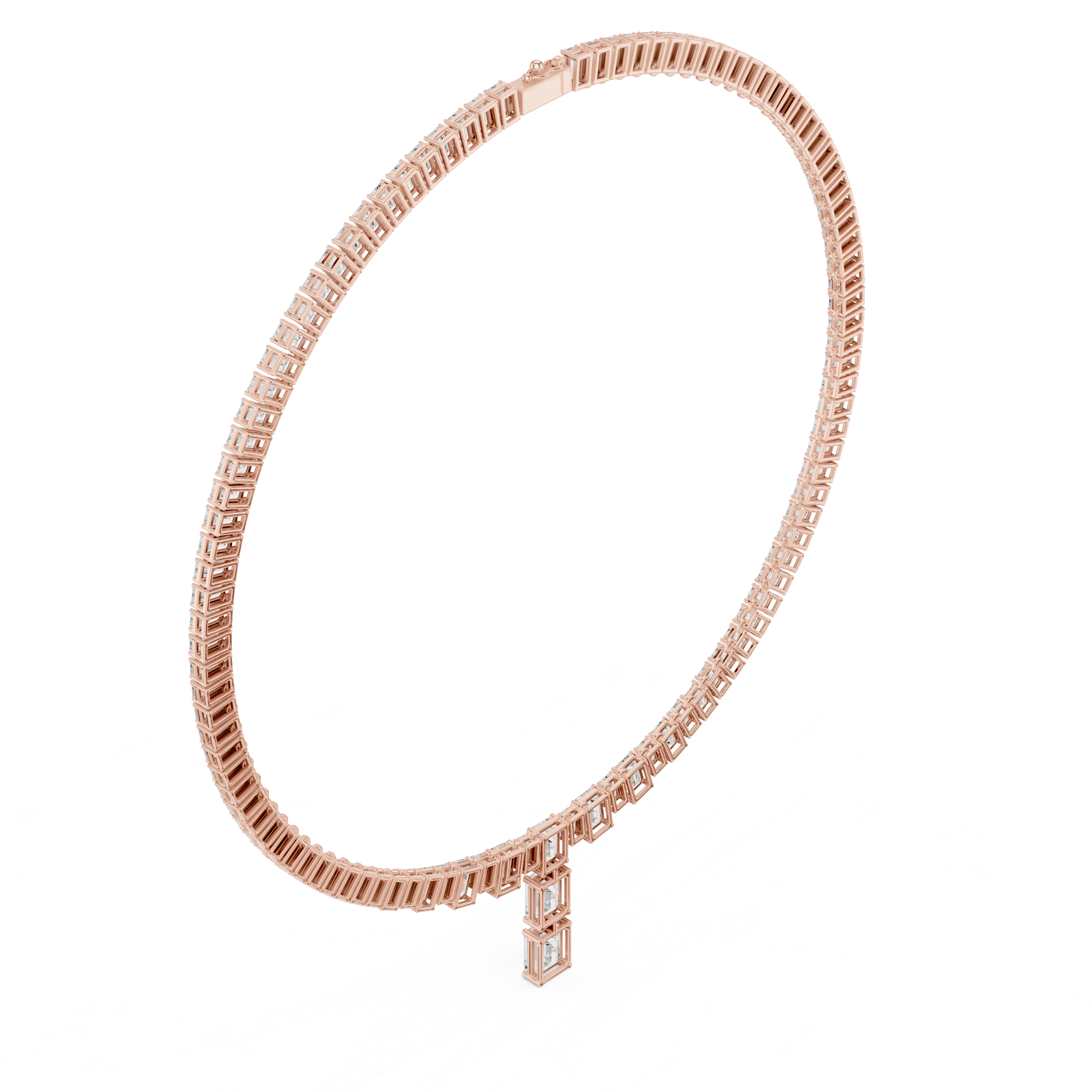 Emerald cut diamond drop necklace