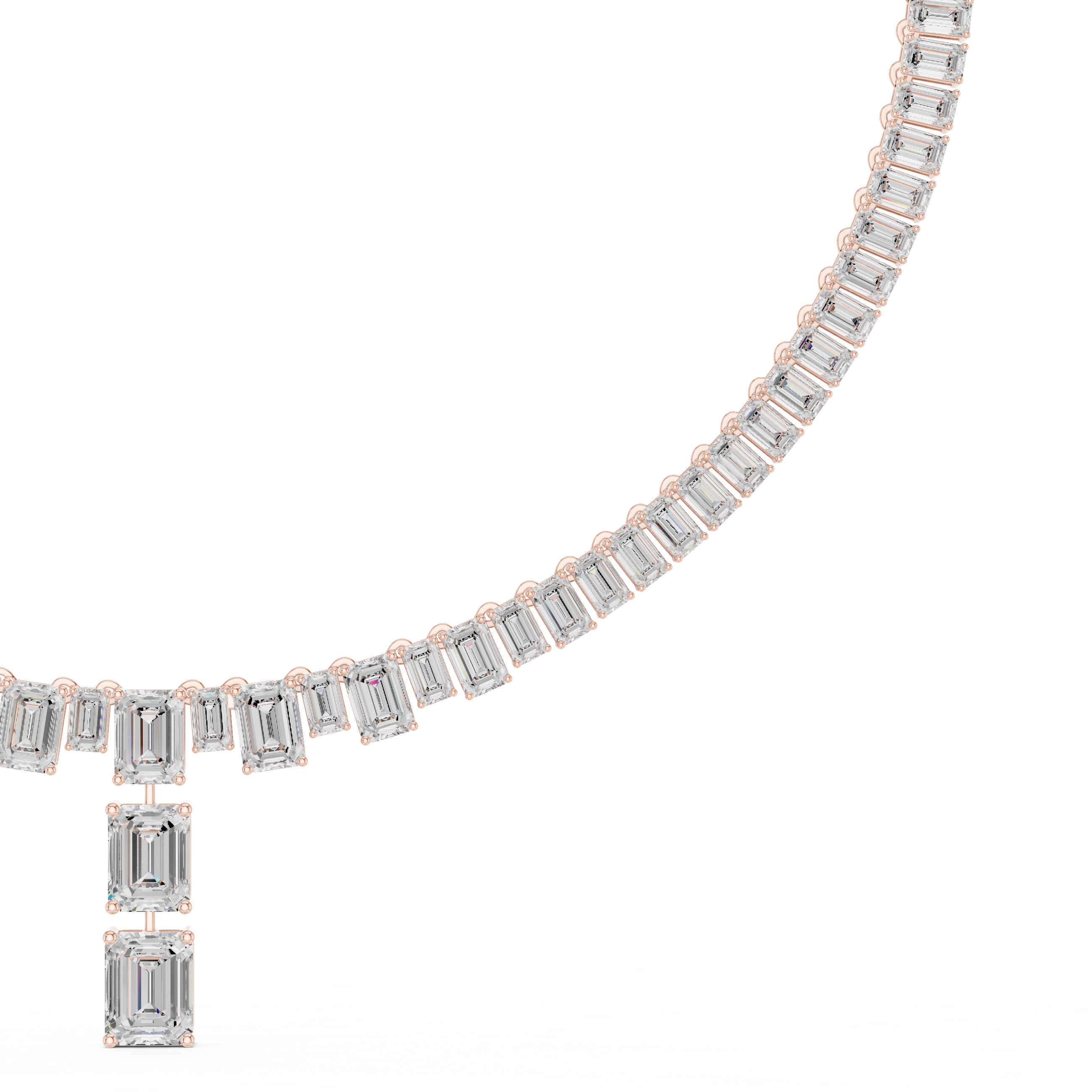 Emerald cut diamond drop necklace