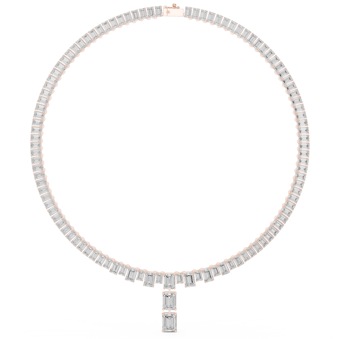 Emerald cut diamond drop necklace