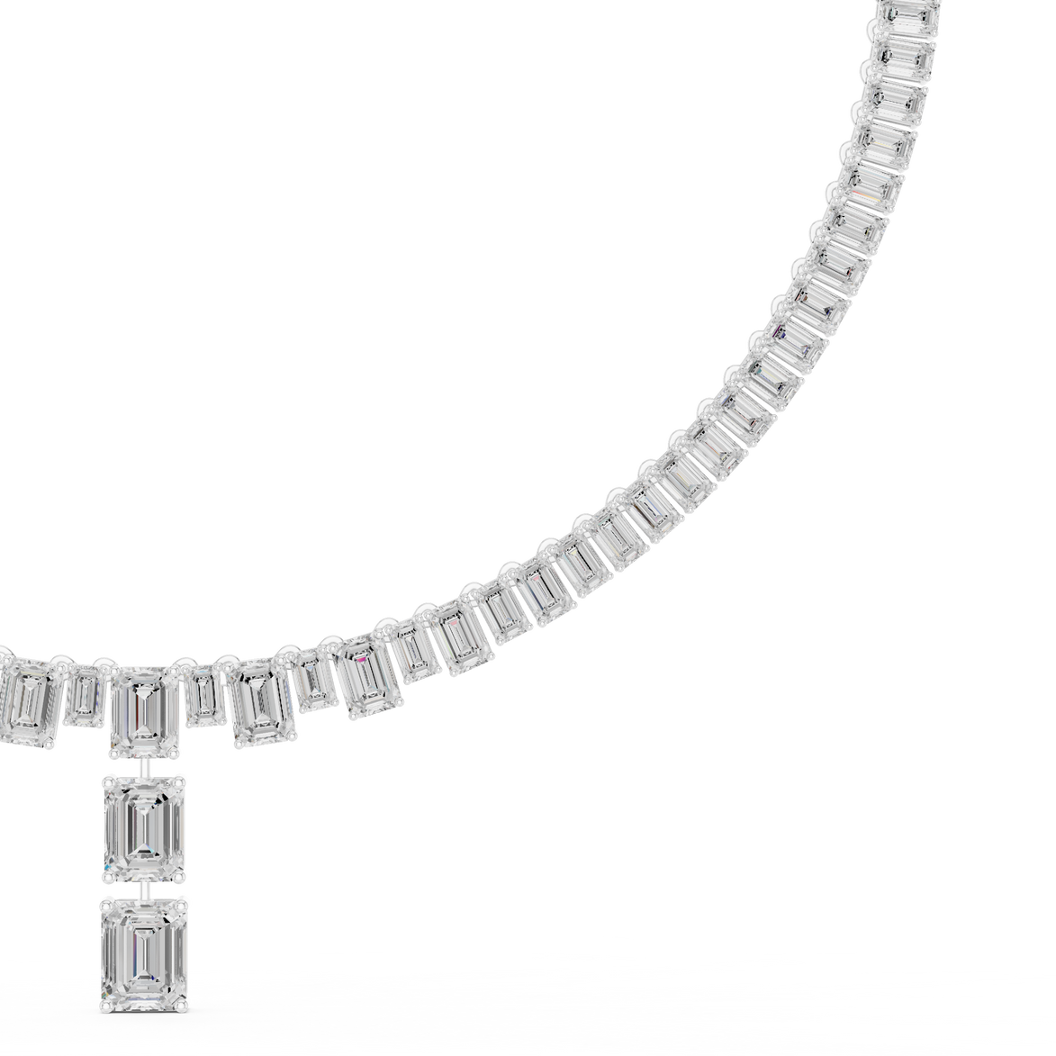 Emerald cut diamond drop necklace