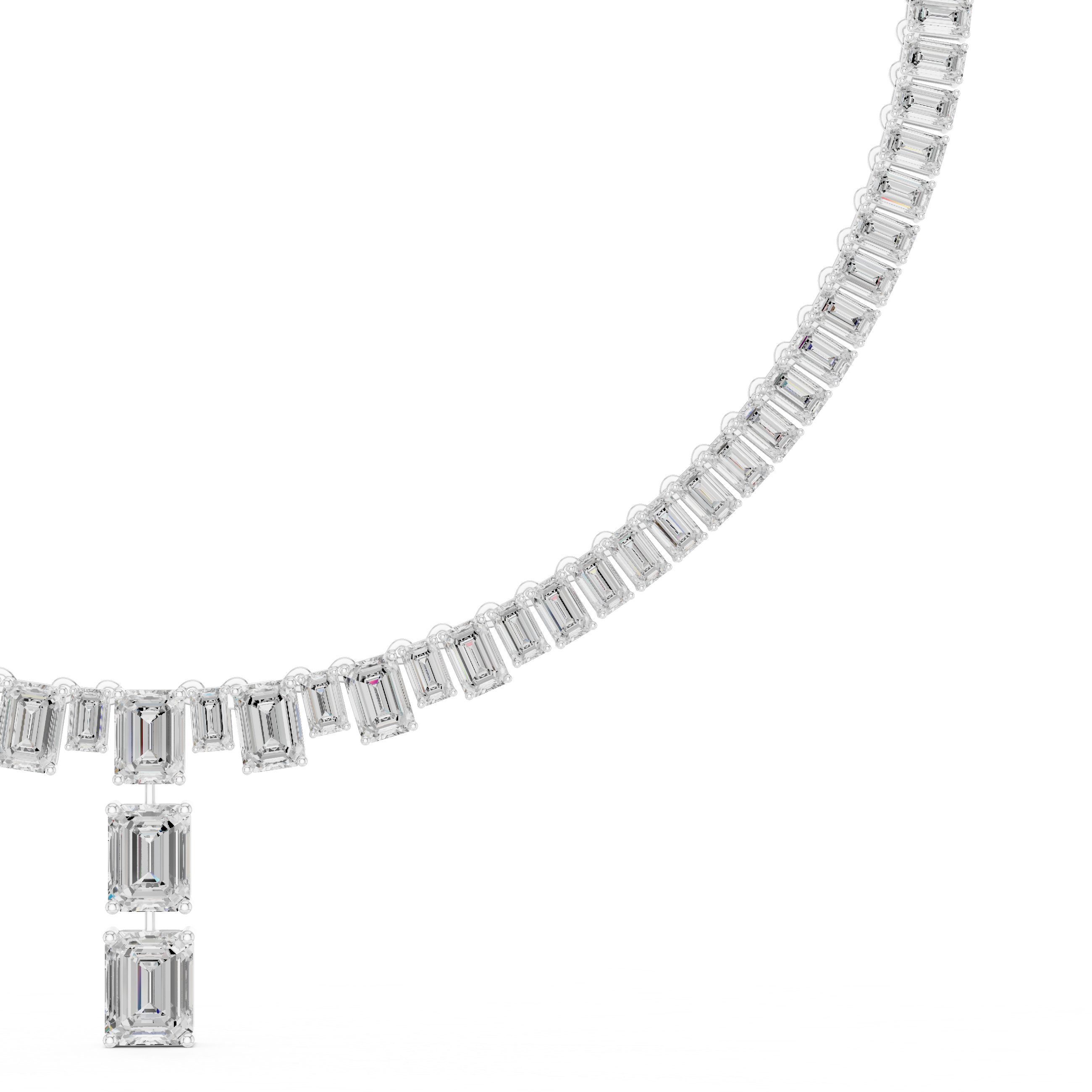 Emerald cut diamond drop necklace