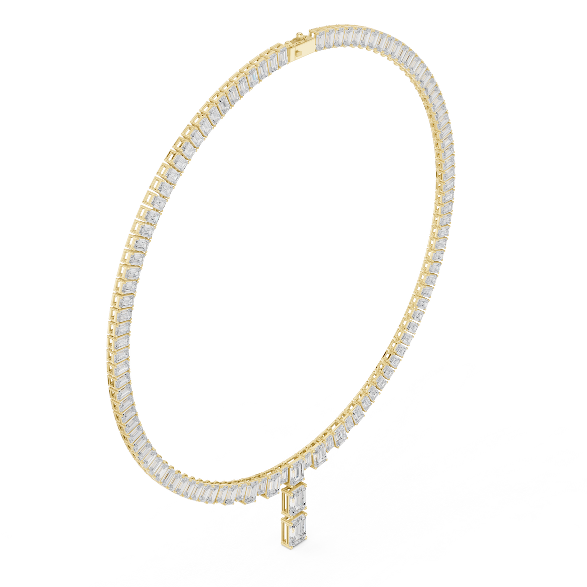 Emerald cut diamond drop necklace