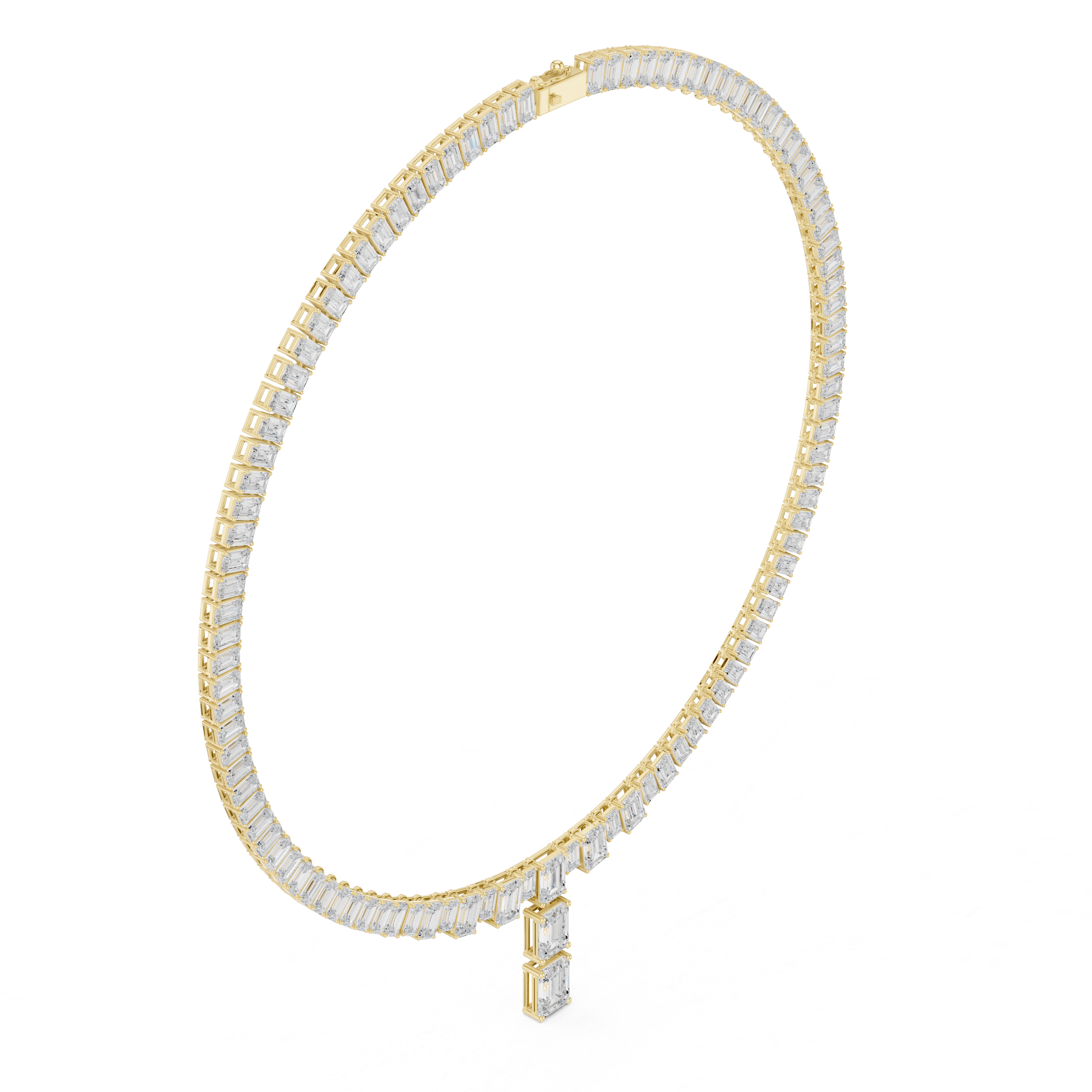 Emerald cut diamond drop necklace