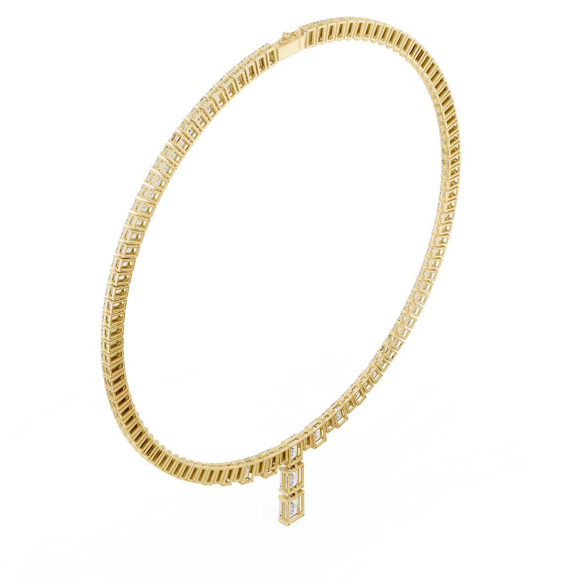 Emerald cut diamond drop necklace
