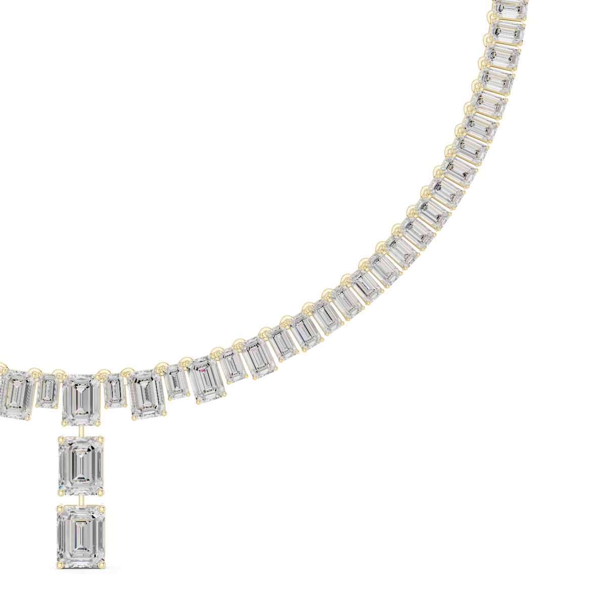 Emerald cut diamond drop necklace