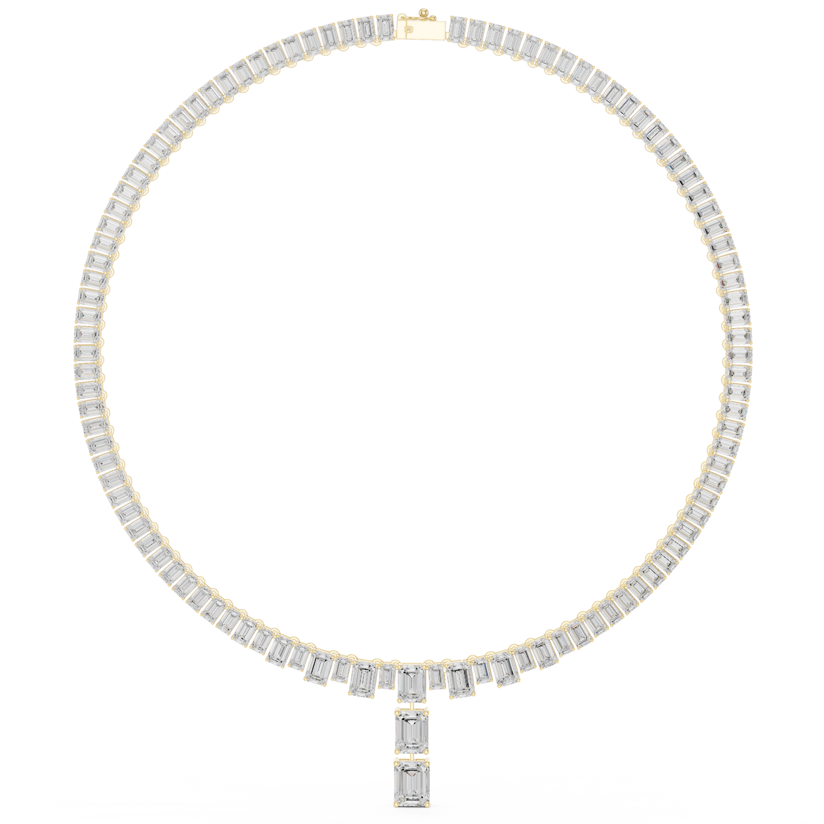 Emerald cut diamond drop necklace