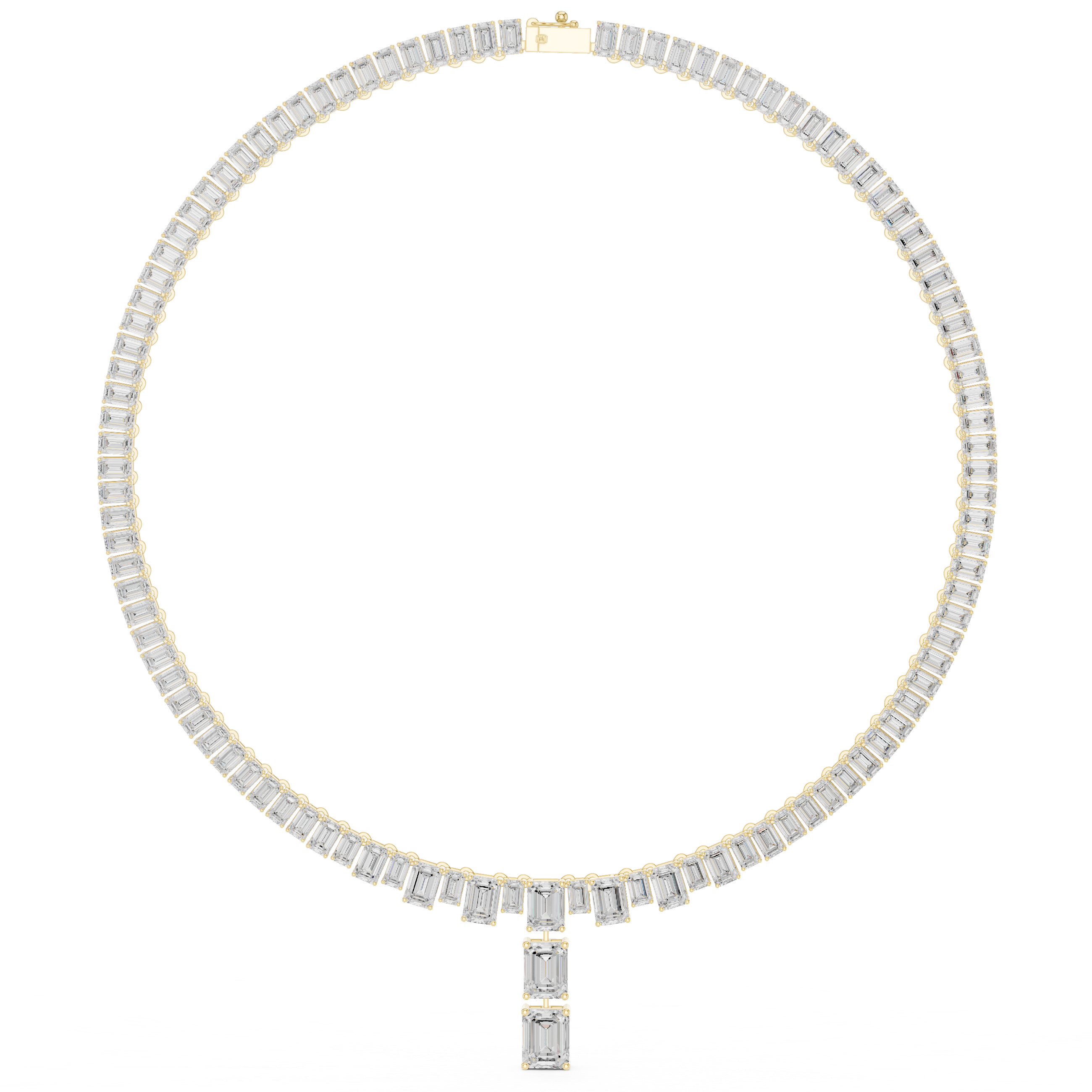 Emerald cut diamond drop necklace