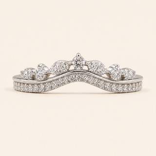 Round Lab Grown Diamond Tiara Wedding Band with Graduated Chevron Design in White Gold