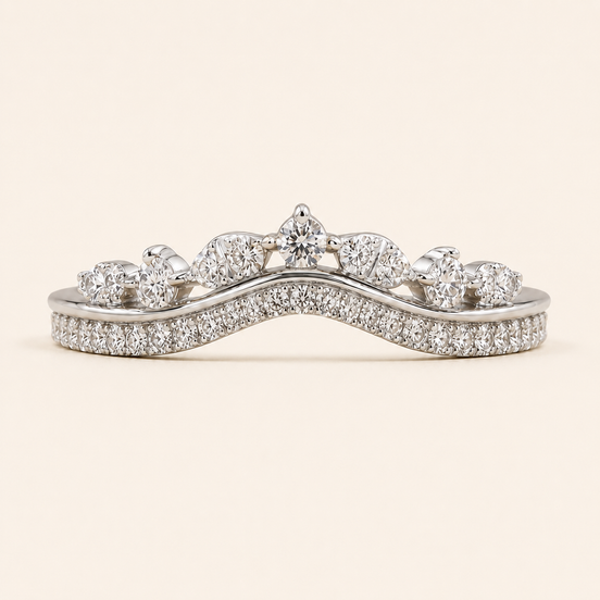 Round Lab Grown Diamond Tiara Wedding Band with Graduated Chevron Design in White Gold