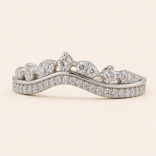 Round Lab Grown Diamond Tiara Wedding Band with Graduated Chevron Design in White Gold