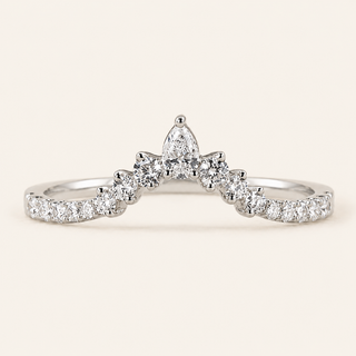 Pear Lab Grown Diamond Chevron Wedding Band with Round Brilliant Diamonds in White Gold