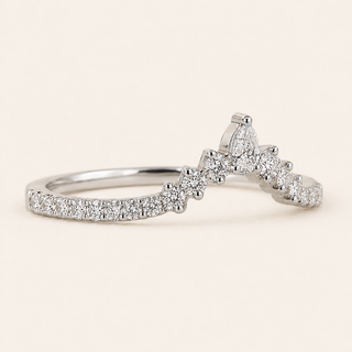 Pear Lab Grown Diamond Chevron Wedding Band with Round Brilliant Diamonds in White Gold