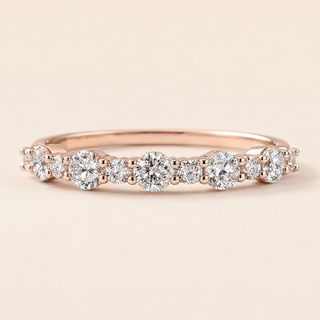 Round Lab Grown Diamond Bubble Wedding Band with Graduated Shared-Prong Diamonds in Rose Gold