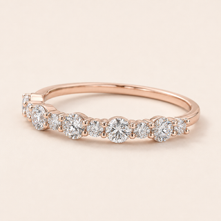Round Lab Grown Diamond Bubble Wedding Band with Graduated Shared-Prong Diamonds in Rose Gold
