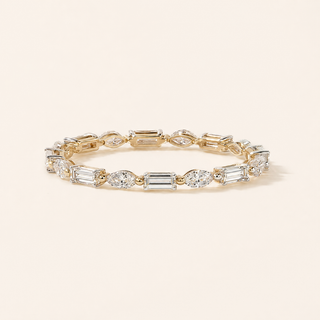 Marquise Lab Grown Diamond Wedding Band with East-West Baguette Diamonds in Yellow Gold