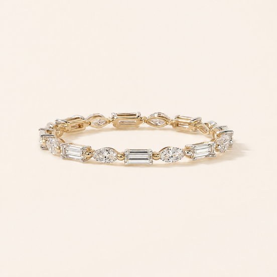 Marquise Lab Grown Diamond Wedding Band with East-West Baguette Diamonds in Yellow Gold