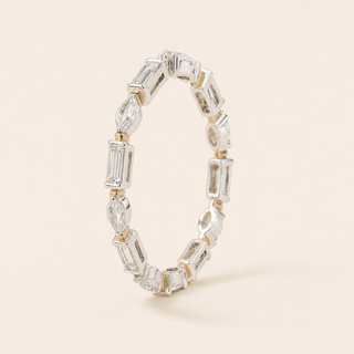 Marquise Lab Grown Diamond Wedding Band with East-West Baguette Diamonds in Yellow Gold
