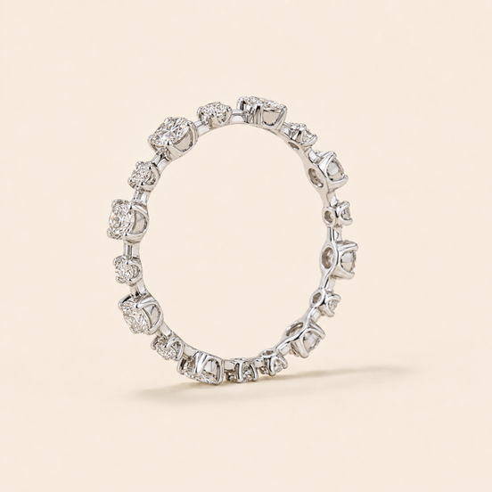Round Lab Grown Diamond Eternity Wedding Band with Floating Shared-Prong Setting in White Gold