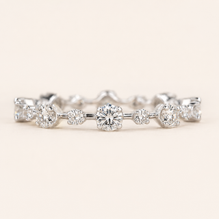 Round Lab Grown Diamond Eternity Wedding Band with Floating Shared-Prong Setting in White Gold