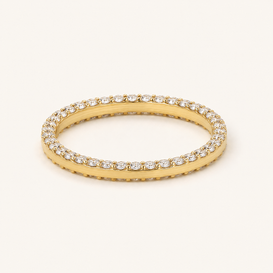 Round Lab Grown Diamond Double-Sided Eternity Wedding Band in Yellow Gold