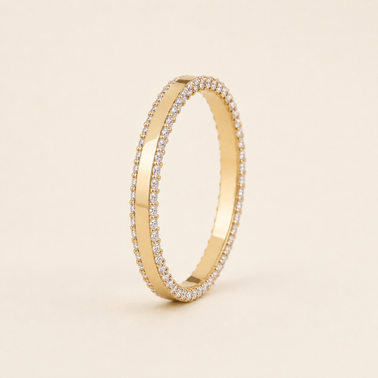 Round Lab Grown Diamond Double-Sided Eternity Wedding Band in Yellow Gold