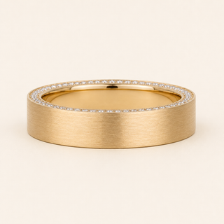 Round Lab Grown Diamond Men's Wedding Band with Matte Finish and Inner Diamond Row in Yellow Gold