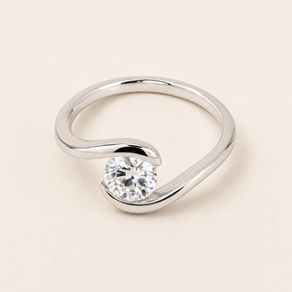 Round Lab Grown Diamond Solitaire Engagement Ring with Modern Bypass Semi-Bezel Setting in White Gold