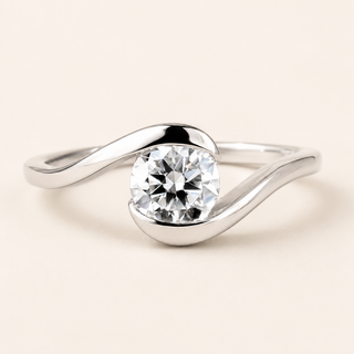 Round Lab Grown Diamond Solitaire Engagement Ring with Modern Bypass Semi-Bezel Setting in White Gold