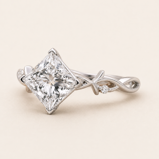 Princess Lab Grown Diamond Solitaire Engagement Ring with Twisted Infinity Shank in White Gold