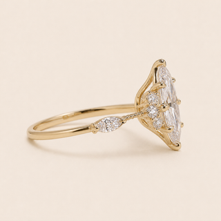 Marquise Lab Grown Diamond Vintage Engagement Ring with Floral Cluster Side Diamonds in Yellow Gold