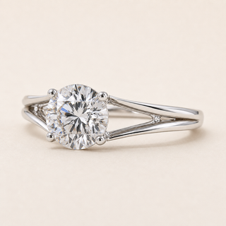 Round Lab Grown Diamond Solitaire Engagement Ring with Split Shank Cathedral Setting in White Gold