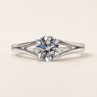 Round Lab Grown Diamond Solitaire Engagement Ring with Split Shank Cathedral Setting in White Gold