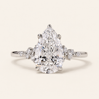 Aurora Pear Lab Grown Diamond Solitaire Engagement Ring with Snowdrift Marquise & Round Diamond Clusters in White Gold